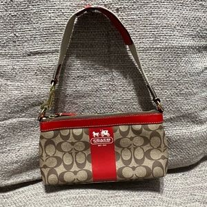 Coach Heritage Red Stripe Leather Demi Shoulder/Clutch Bag #11562